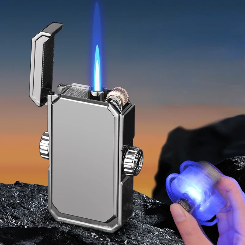 

Metal Decompression Gyroscope Inflatable Lighter Windproof Transparent Luminescent Gas Chamber Grinding Wheel Ignition Lighter