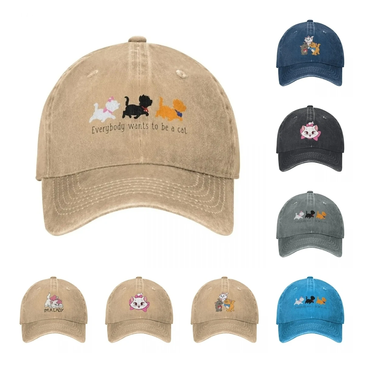 

Aristocats Cats Marie Cartoon Men Women Baseball Cap Distressed Washed Caps Hat Outdoor Running Golf Unstructured Soft Headwear