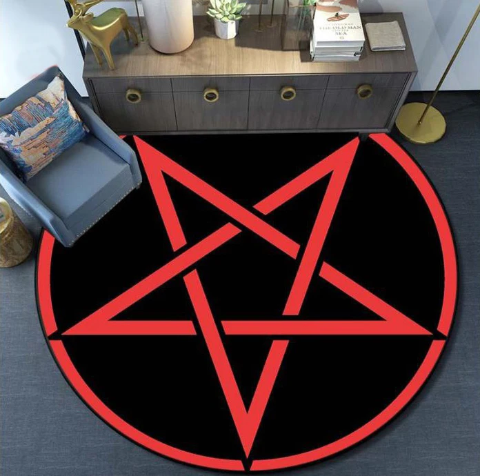 Skull Satanic Goat Pentagram Wing Demon Version Carpet Round Rugs Non-slip Area Rug for Living Room Bedroom Foot Pad Decoration