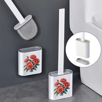 MINI Silicone Toilet Brush Water Leak Proof with Base Wc Flexible Soft Bristles Brush Quick Drying Holder Bathroom.