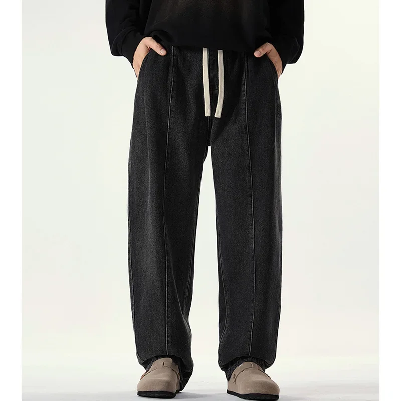 

Men Streetwear Fashion Retro Denim Loose Casual Elastic Waist Wide Leg Baggy Jeans Pant Cityboy Plus Size Harem Jeans Trousers