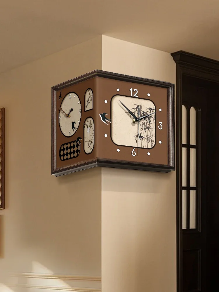 2024 new medieval corner double-sided wall clock, retro corner clock in living room, no punching, yang corner clock hanging