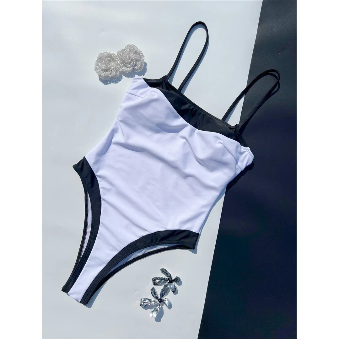 2026 Neuer Sexy Patchwork-Badeanzug mit hohem Beinausschnitt für Damen, einteiliger Badeanzug, Monokini mit Polsterung, Badebekleidung, Badeanzug V8387 – Detail 8