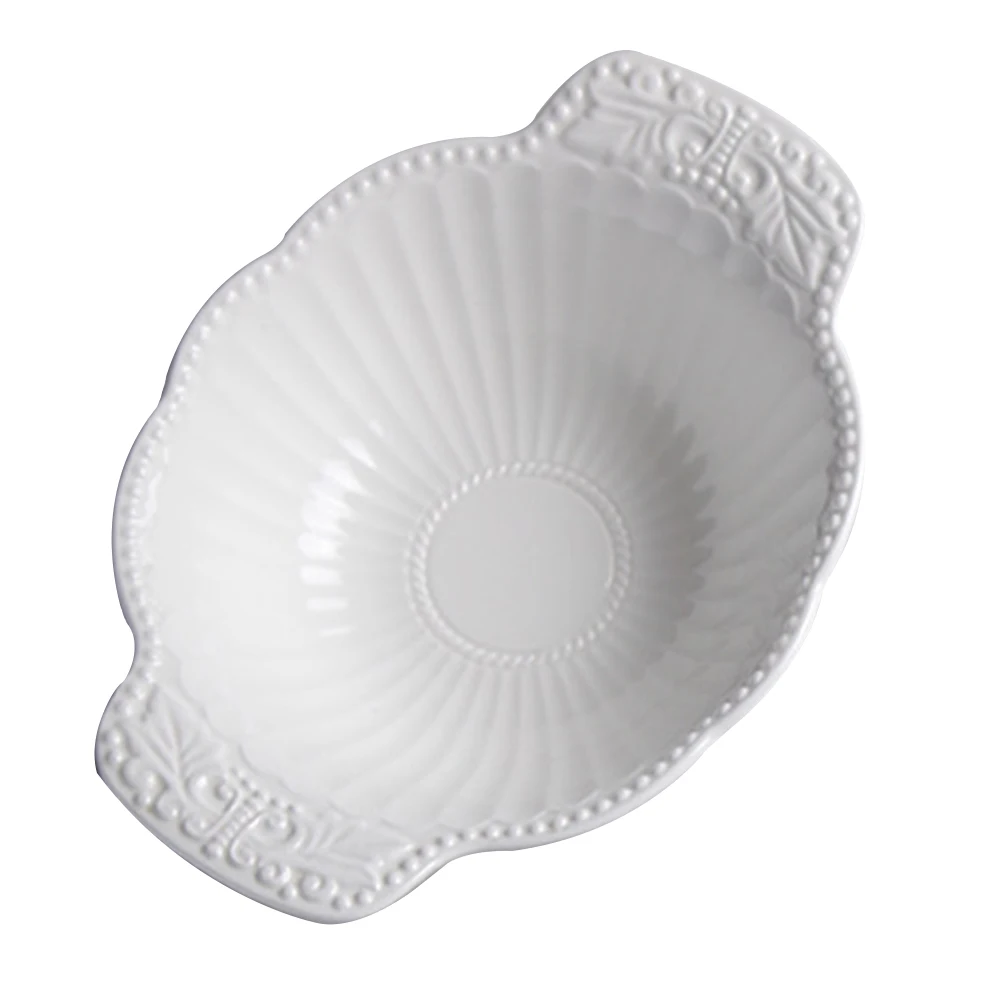 

1Pcs Salad Bowl European China Bowl Exquisite Embossed Design for Dessert Soup Serving Creative Kitchen Dish