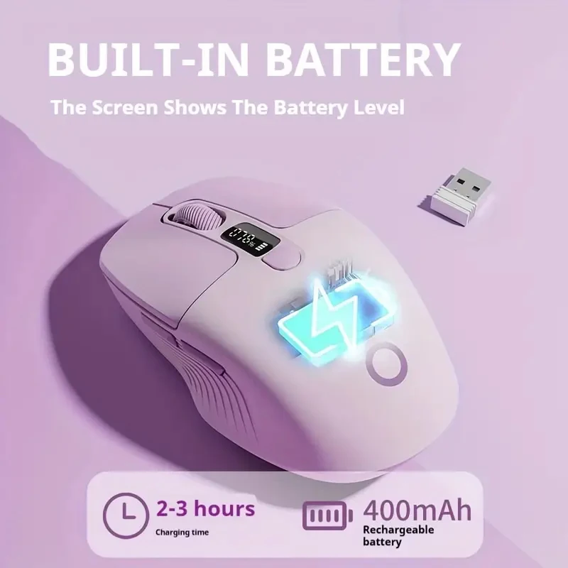 

EWEADN Q1 Mini Wireless BT Перезаряжаемая бесшумная мышь с портом зарядки Type-c и оставленным дисплеем мощности для компьютерных мышей