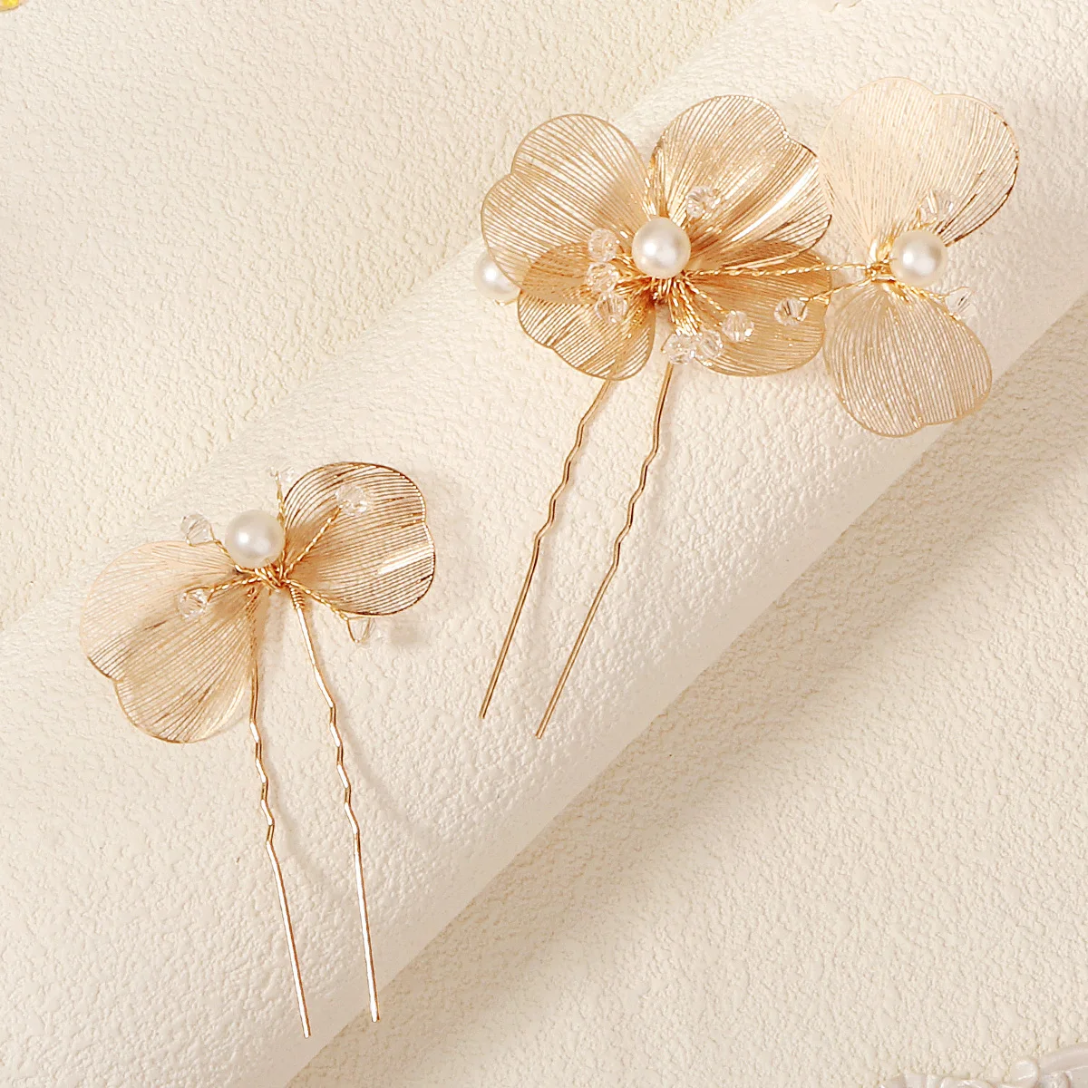Bridal Wedding U-shaped Metal Flower Hair Comb Forks Gold Color for Women Handmade Hairpin Headdress Bridesmaid Gifts