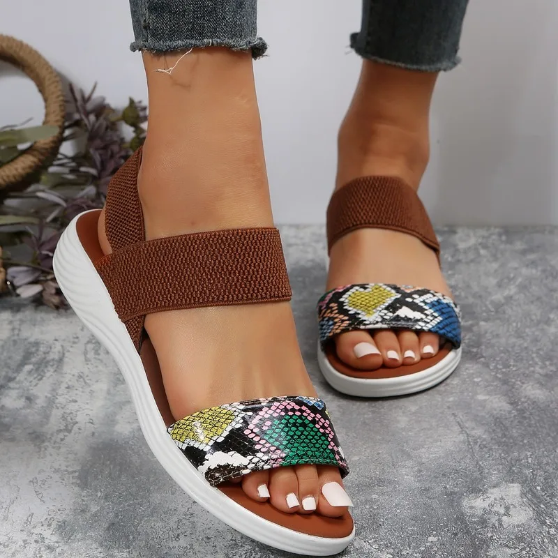 New Casual Shoes Loose Fitting Leopard Print Slippers Thousand Birds Stripe Design Rubber Outsole Women's Sandals Zapatos Mujer