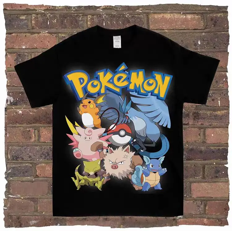 Kaus Pokemon 2025 Atasan Katun Lengan Pendek Harajuku Anime Jepang Keren Hip Hop Kaus Uniseks Kasual Antik Pakaian Jalanan