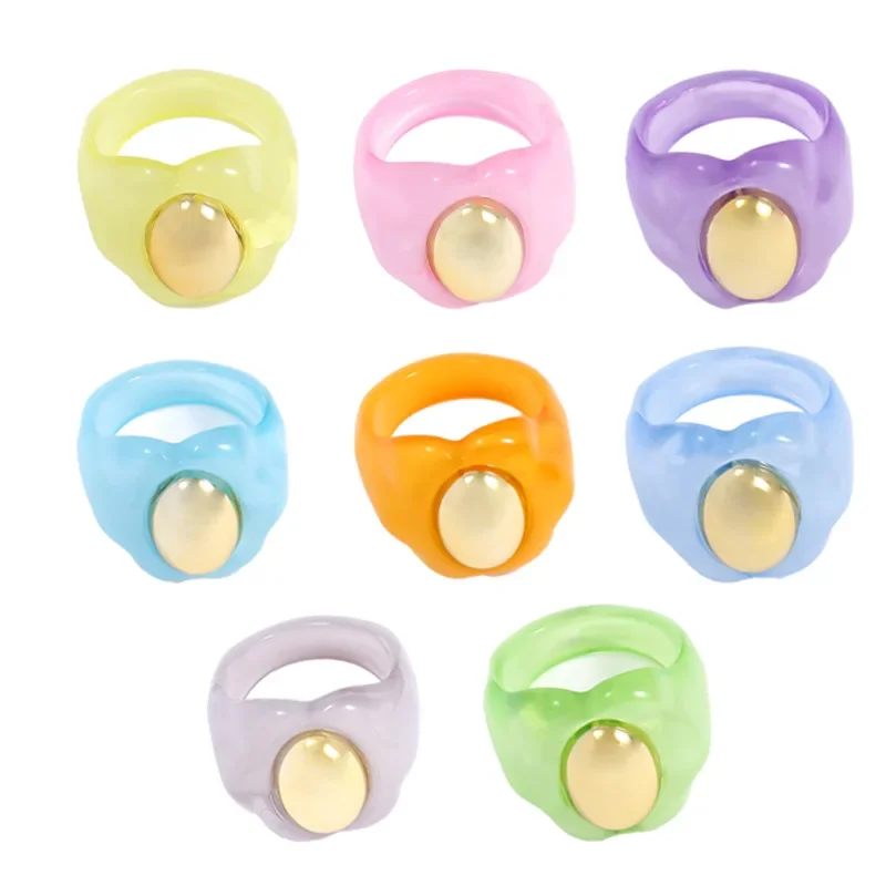 2024 bunte geometrische transparente Harz Acryl ringe für Frauen Mode ovale Fingerring Mädchen Sommerferien Schmuck Anillos