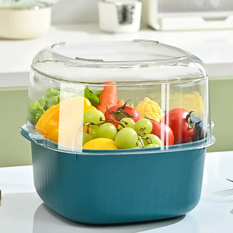 Double-Layer Kitchen Draining Basket Large Capacity Vegetable Washing Basin Fruit Storage Luxury Living Room Design