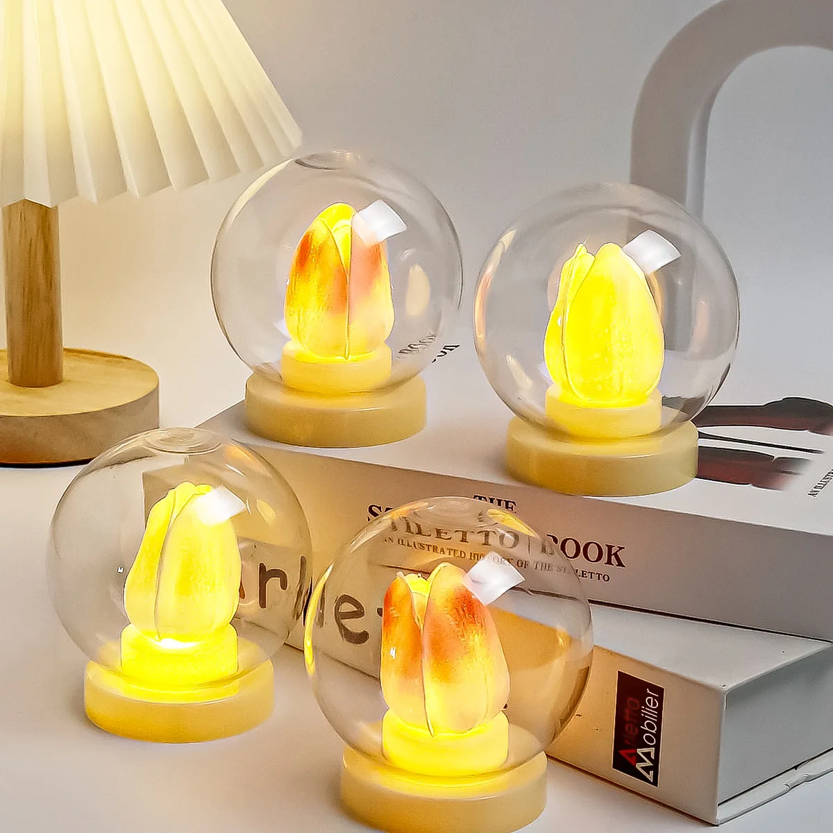 12pcs Tulip Simulation Bouquet Night Light Bedroom Desktop Lamp Birthday Wedding Party Return Gift Home Desk Ornament Decoration