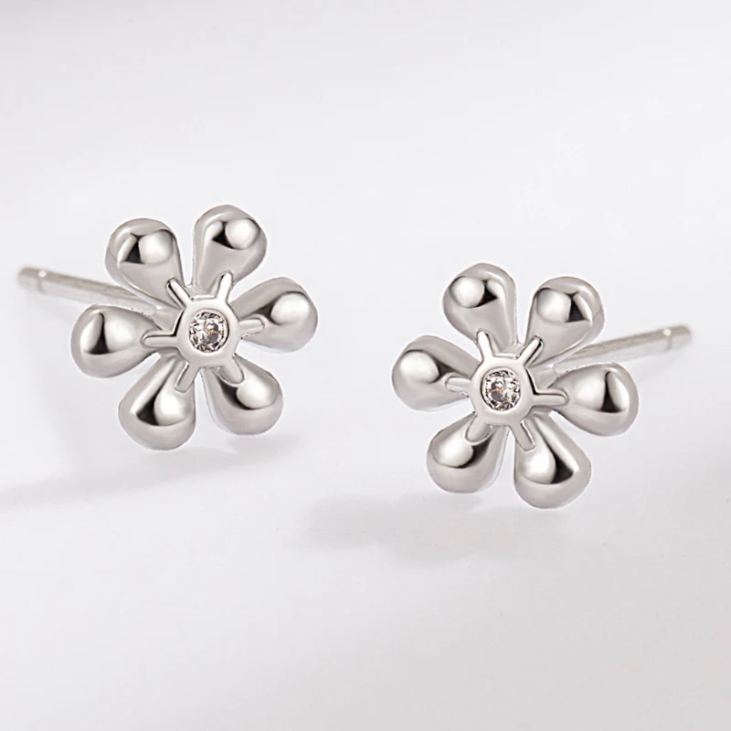 New Mini Inlaid Zircon Flower Earrings For Women Simple Fresh 925 Silver Jewelry Sweet Exquisite Earrings KOFSAC