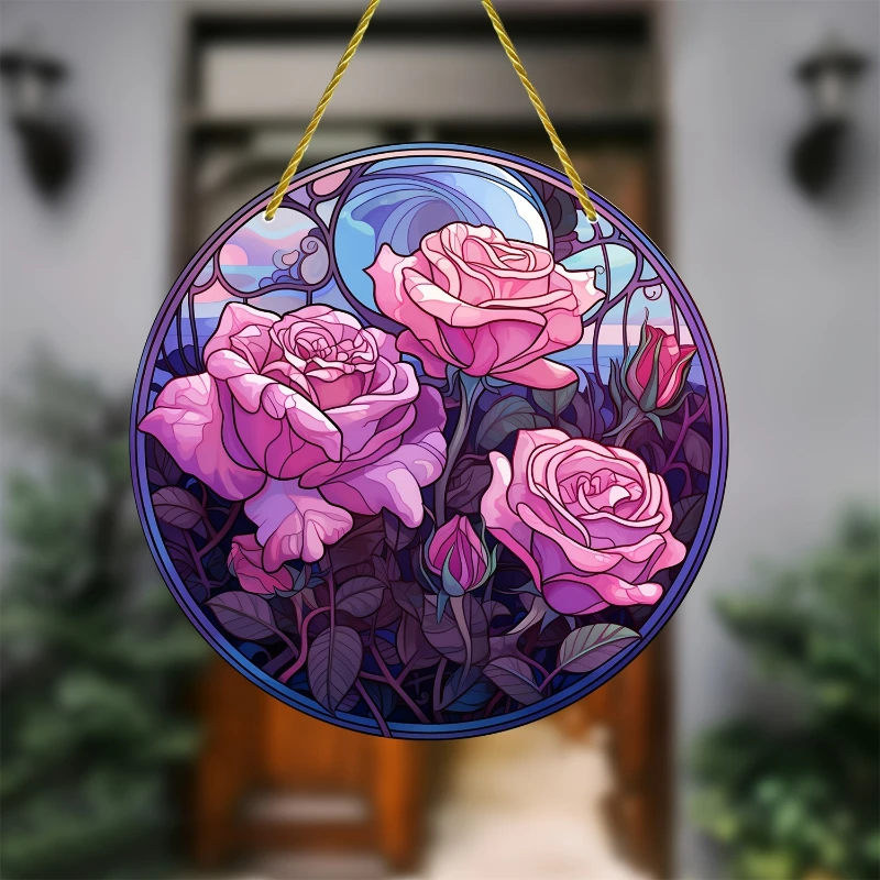 Acrylic Dyed Purple Rose with Two Sides Sun Catcher Window Decoration Gift Indoor Outdoo Home Decorative Shade Dyed Panel Decor