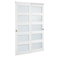SucceBuy Sliding Closet Door 48/60/72 in x 80 in 5-Lite Frosted Glass with Hardware Kit & Floor Guide PVC Surface for Closets