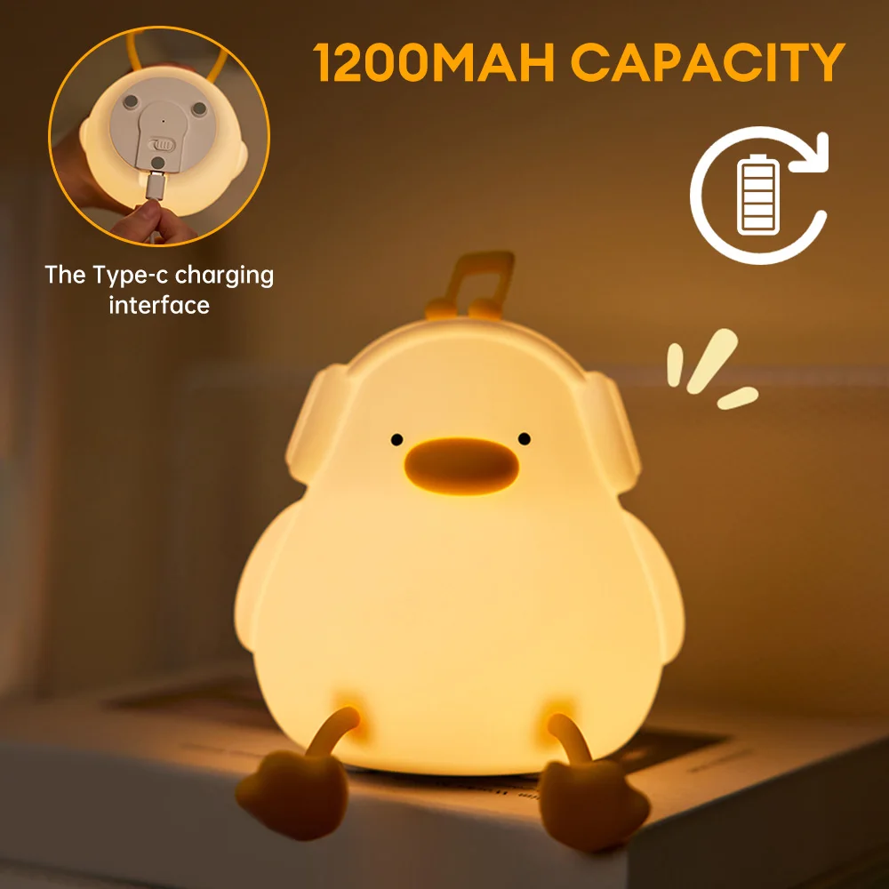 Cute Duck Silicone LED Night Light Pat Control Timing Night Lamp 3-Level Dimmable Bedroom Sleep Nightlight for Children