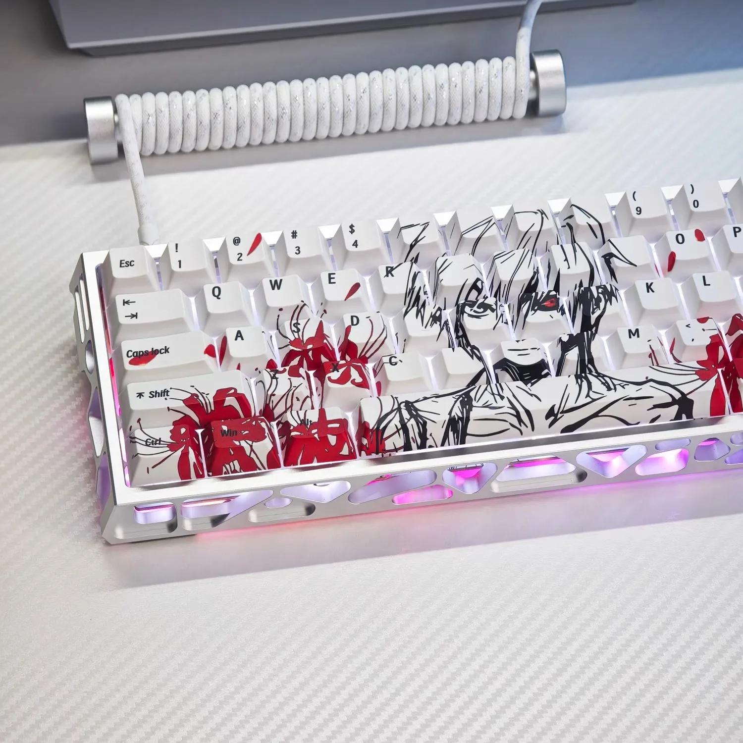 73 Keys Kaneki Ken Theme Keycaps Translucent Anime Key Cap PBT Keycap Cherry Profile Custom Keycap for 60 68 Mechanical Keyboard