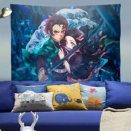 Demon Slayer Tapestry-Anime Poster Demon Slayer-Demon Slayer Poster Aesthetic Room Decor Hippie Bedroom Wall Decoration Tapestry