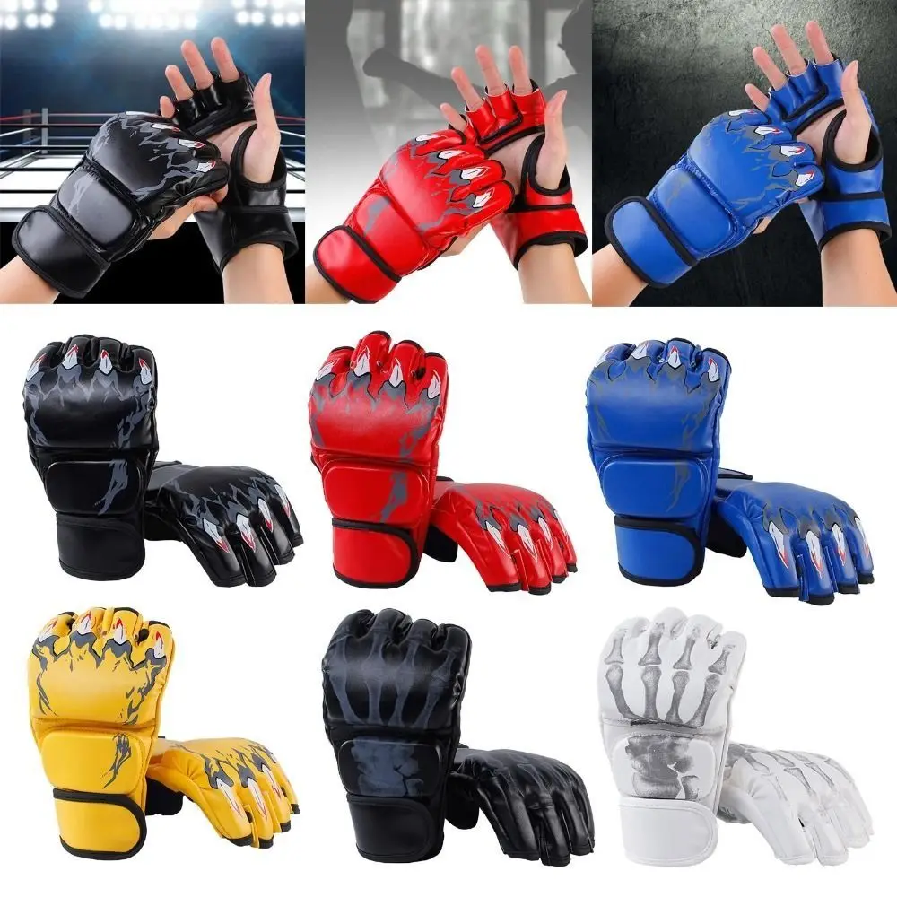

1Pair Professional Boxing Gloves Half Finger Leather Cushion Training Gloves Versatile Kickboxing Gloves
