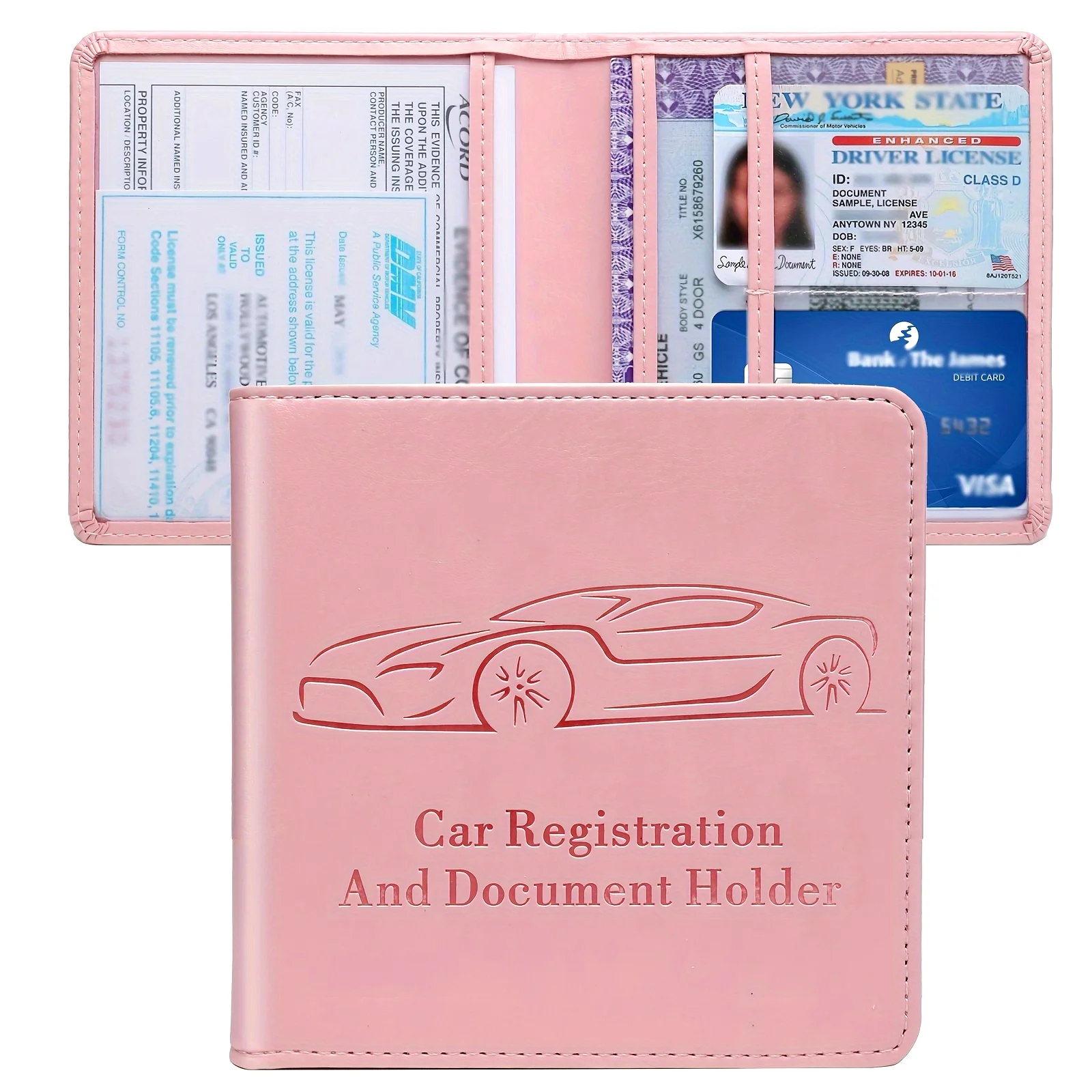 Easy-Organize Storage Wallet for Men and Women, Casual Faux Leather Car Vehicle Registration and Insurance Document Holder