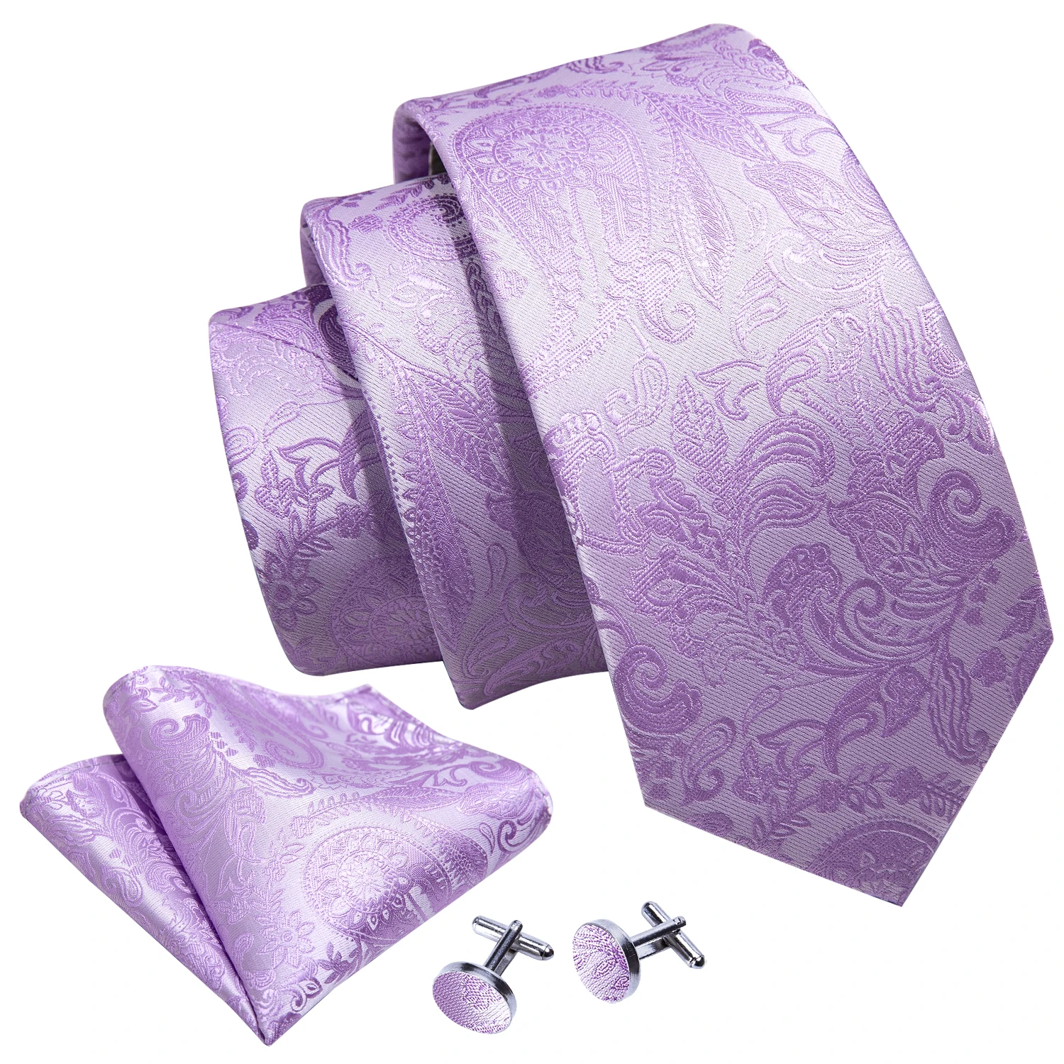 Corbata de diseñador para hombre, corbata de Jacquard, conjunto de gemelos cuadrados de bolsillo, lavanda, púrpura, Floral, regalo de fiesta de negocios de boda