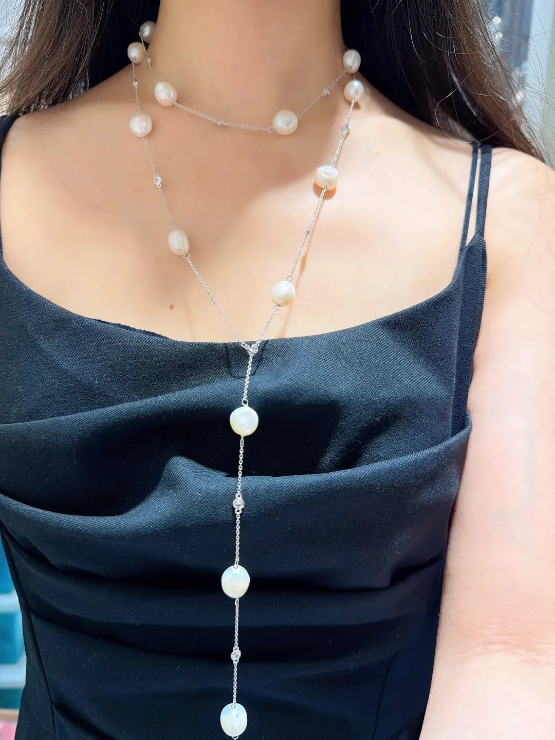 natural fresh water pearl necklace long chain 925 sterling silver with cubic zircon accept order any length fine women jewelry