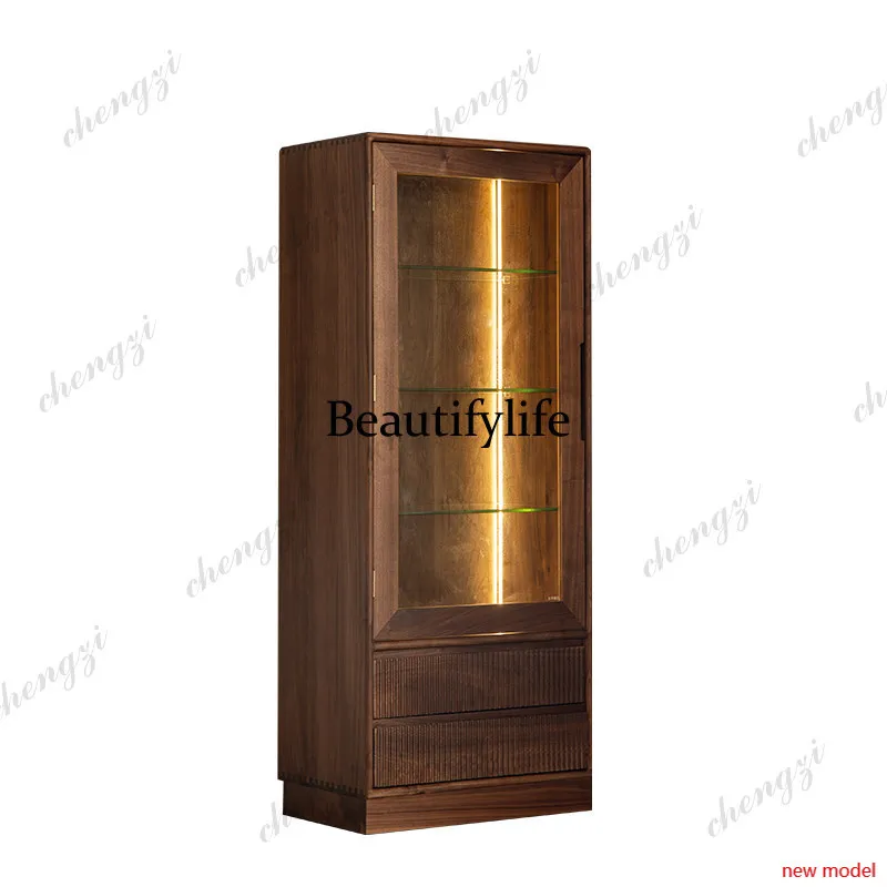 h178Wine cabinet display cabinet glass door living room solid wood rack, new light luxury locker
