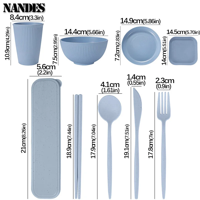 36-Piece Wheat Straw Tableware Set – Eco-Friendly Plates, Bowls, and Cutlery for Home & Camping 2
