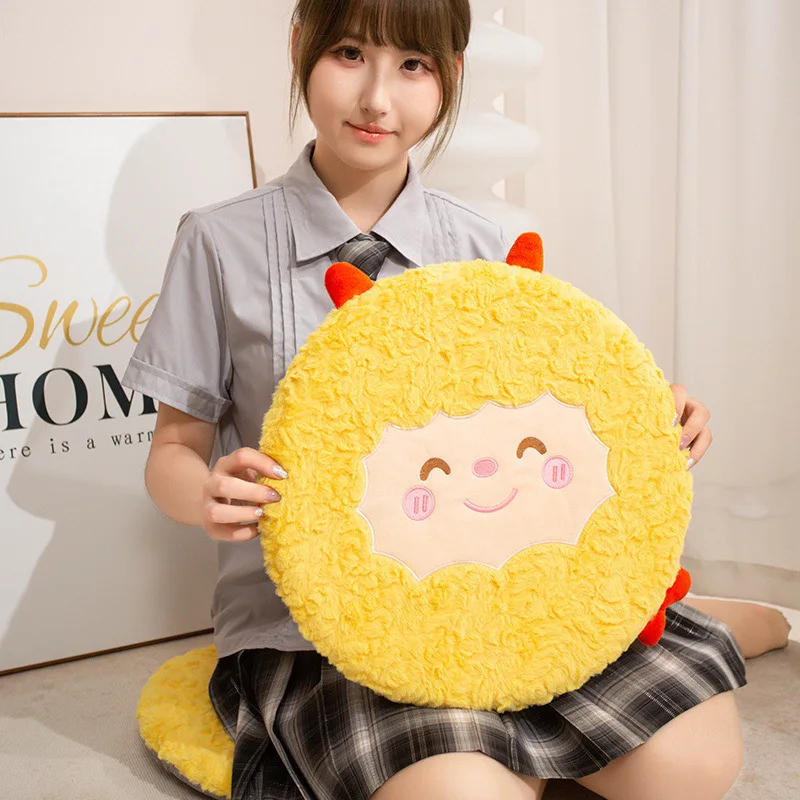 Fried Shrimp Plush Cushion Shy Smile Faces 40cm Round Yellow Seat Pad with Orange Tail Details for Sofa Seating Comfort