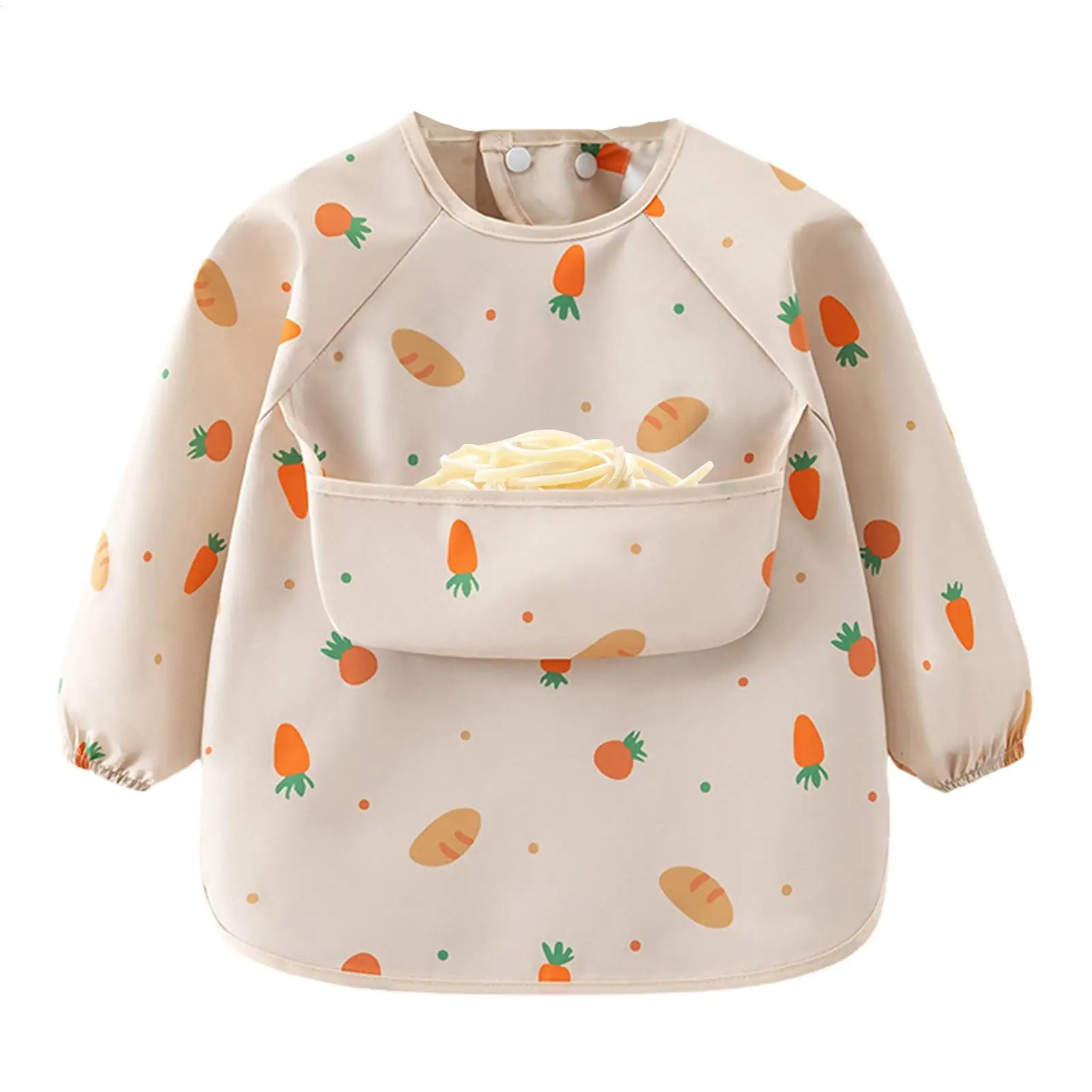 Baby Smock Bib Soft Full Sleeve Adjustable Weaning Smock Full Sleeve Toddler Eating Shirt Bibs for 6-36 Months Kids Girls Boys ﻿