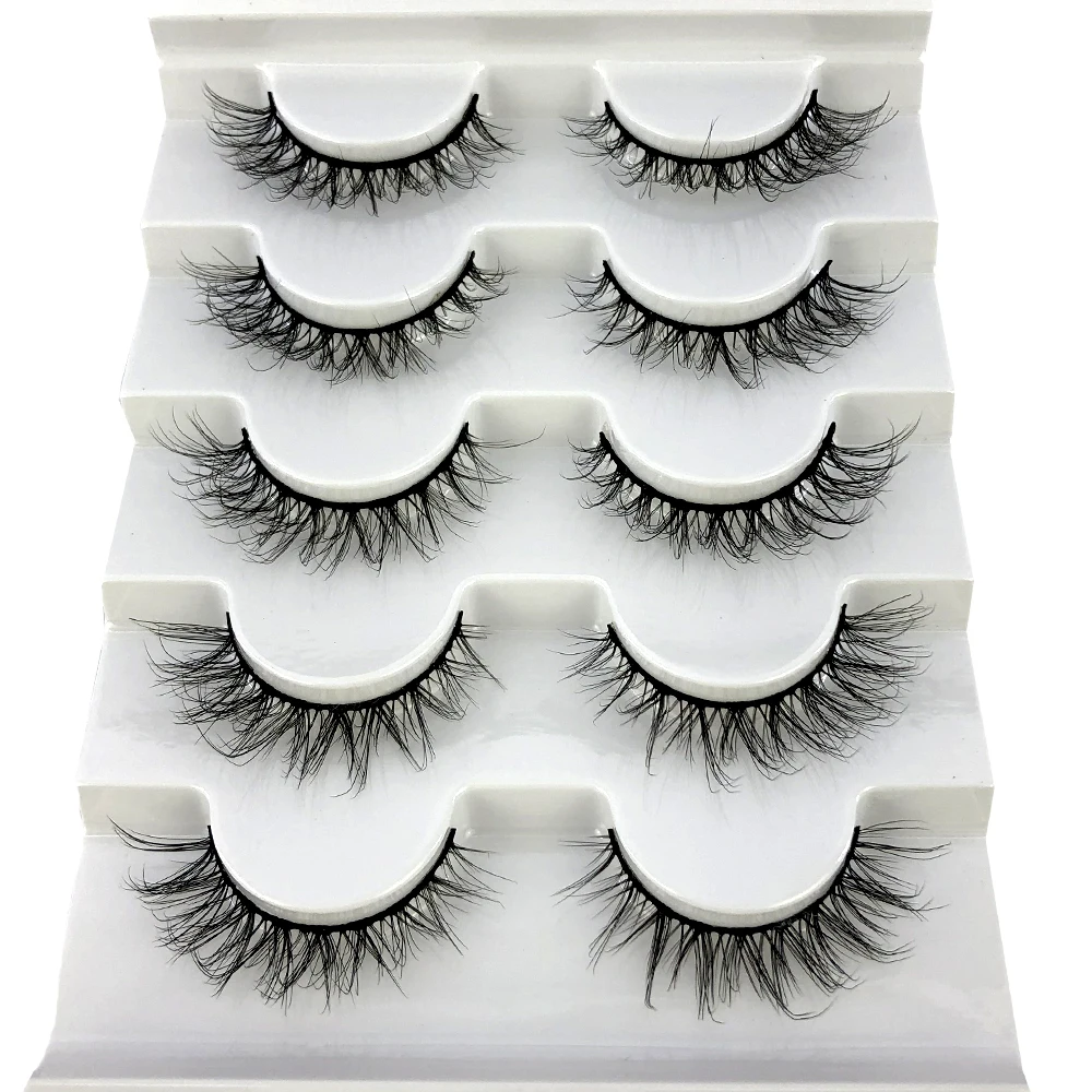 5 pairs Mink Eyelashes Full Strip Lash Extension Natural False Eyelashes Cross Cluster Fairy 3D Faux Big Eye Long Fake Lashes