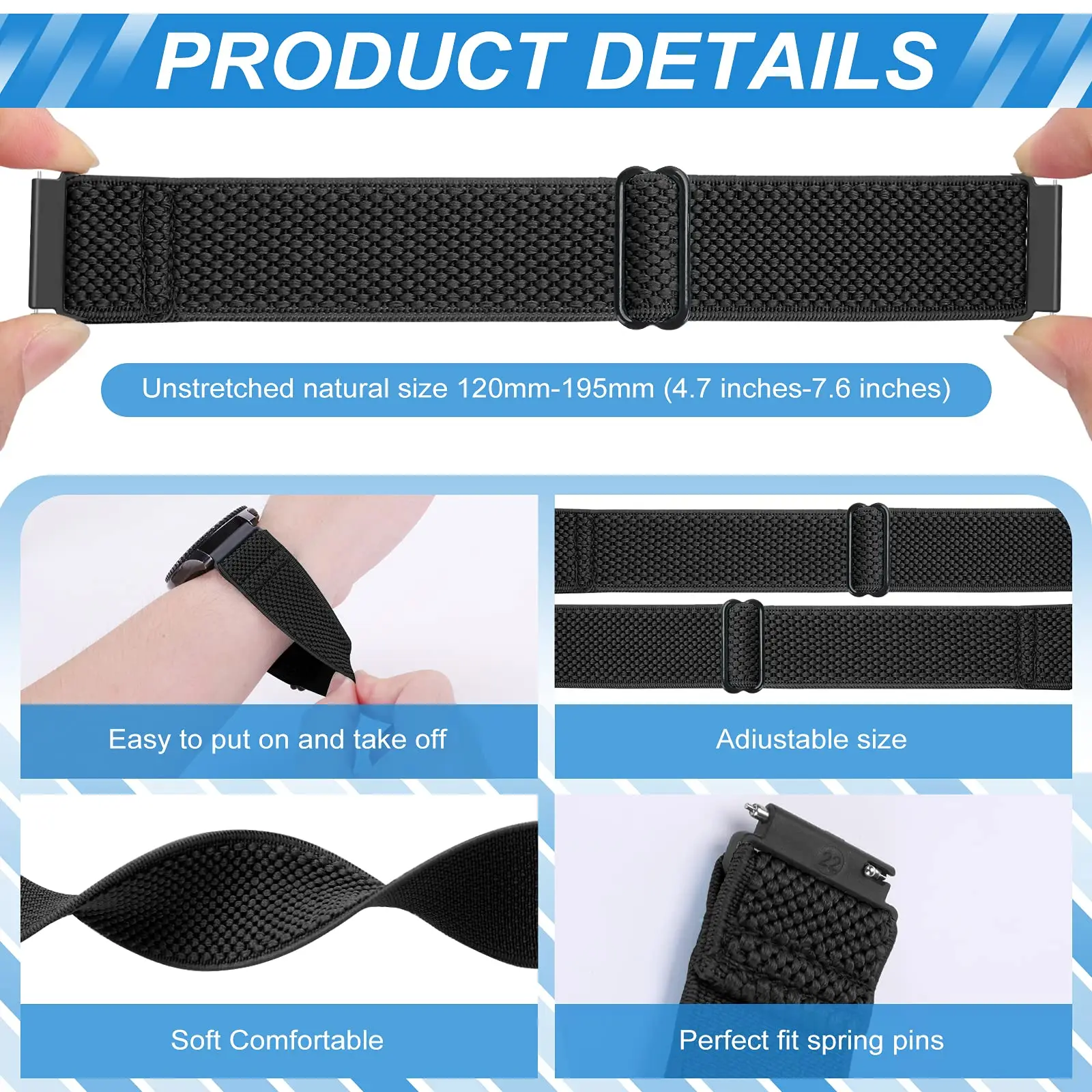 Smart Watch Band Strap For Garmin Forerunner 255 255S 645 245 Venu 2 Plus SQ Vivoactive 4 3 Stretchy Nylon Solo Loop Wrist Band