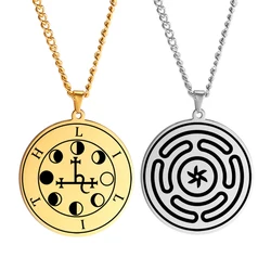 Dawapara Witchcraft Hecate’s Wheel Triple Moon Goddess Necklaces Lilith Seal Amulet Stainless Steel Wiccan Jewelry