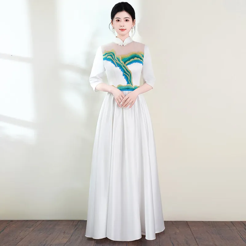 Red Song Choir Performance Costume Women's Long Dress Temperament Graduation Competition Stage