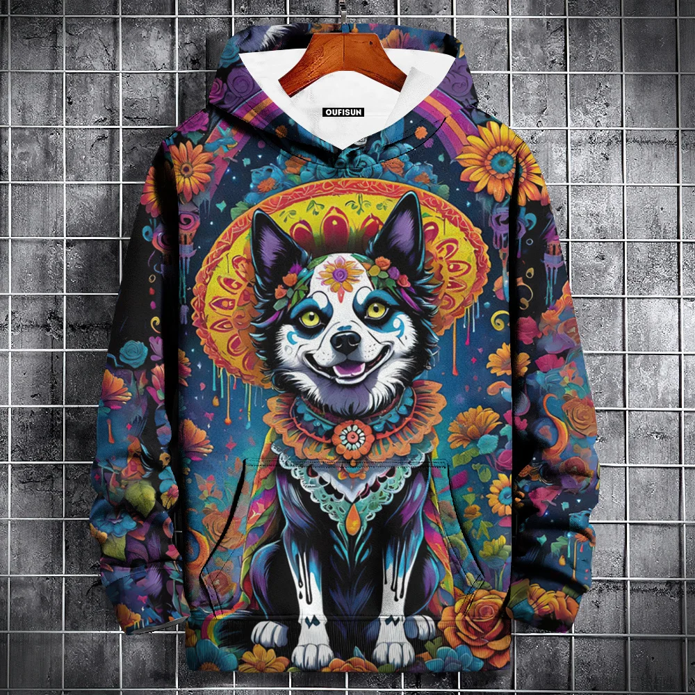 Men\'s Hoodie 3d Skulls Print Hooded Sweatshirt Fashion Street Day Of The Dead Clothing Long Sleeve Top Oversized Pullover