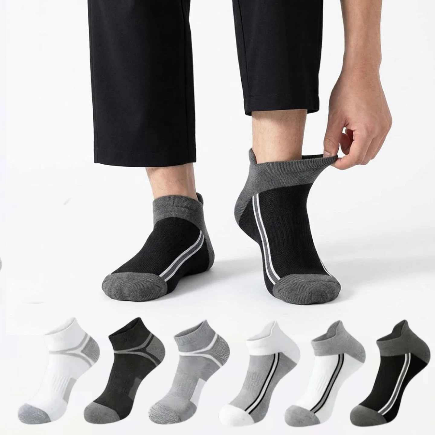 5 PAIRS Premium Men's Striped Ankle Socks - Breathable Sport Socks with Arch Support, Lightweight Low Cut Socks for Running