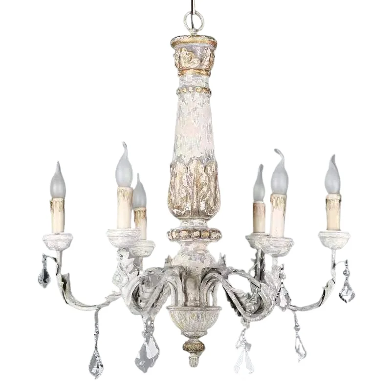 

Creative American country French retro solid wood carving simple chandelier living room dining room bedroom clothing store lamps
