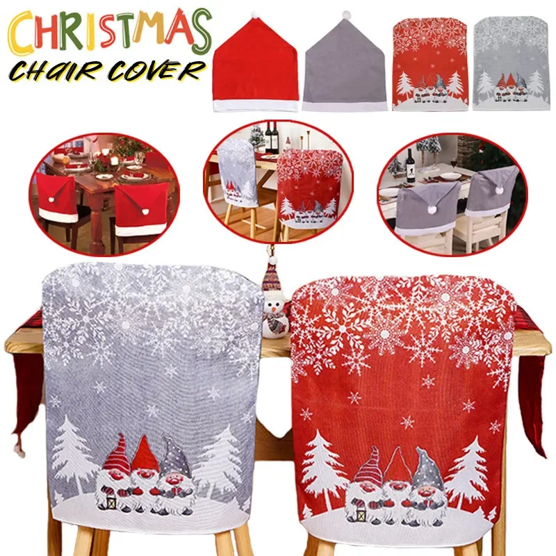 

Christmas Chair Covers Red Grey Xmas Chair Slipcovers Protector Washable Chair Cover for Dining Room Christmas Holiday Party