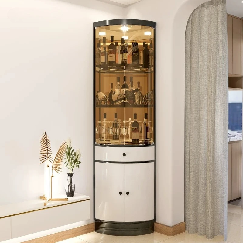 Light luxury living room corner against the wall High-end glass storage triangle household stainless steel display cabinet