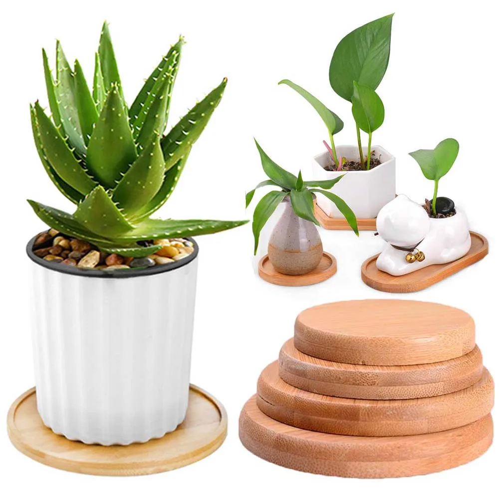 Simple Bamboo Wood Tray Round Square Hexagon Flowerpot Base Planters Pot Stander Succulents Bonsai Holder Home Decor Gardening