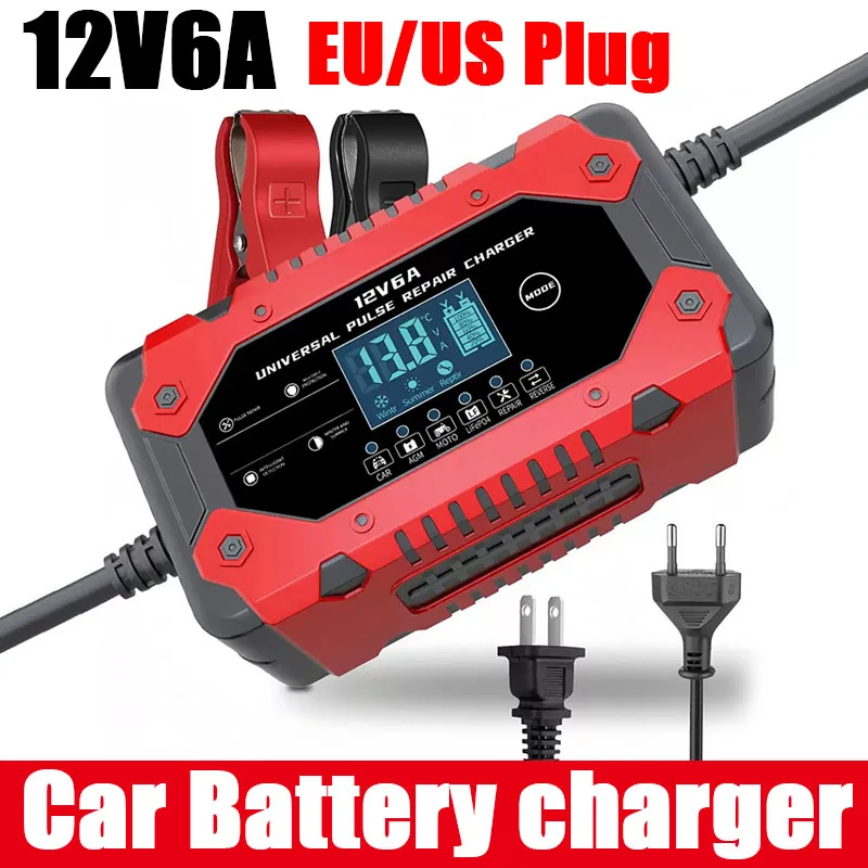 Battery Smart Repair LCD Display Car Battery Charger 6A 12V Car and Motorcycle Battery Charging Device Lead-acid EU US AU UK