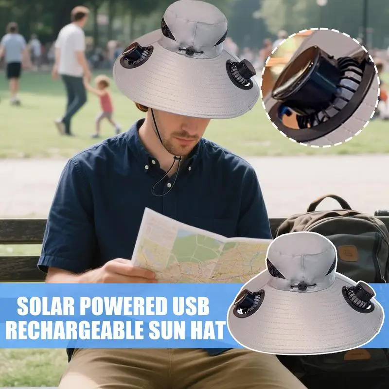 

Solar Fan Hat Garden Hat Wide Brim UV Protection Headwear Outdoor Sports Gear For Women Men Beach Vacation Fishing Hiking