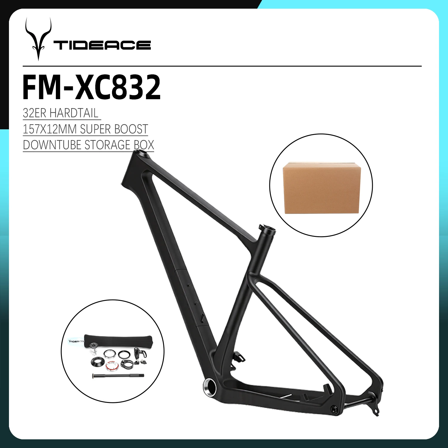 2026 Tideace 32er Carbon Hardtail MTB Frame Max 36T 32 inch Mountain Bike Frame MTB with Downtube Insert Storage Box