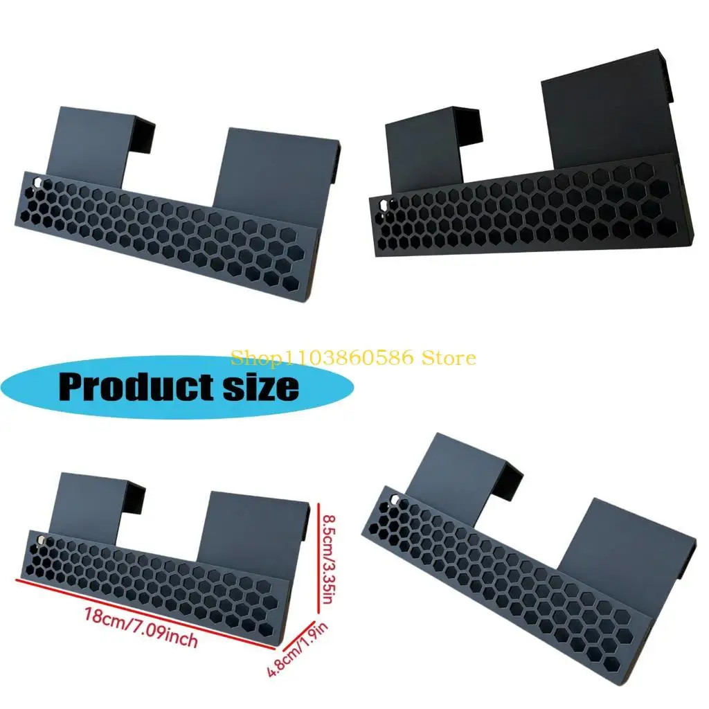 242A Clip-On Bedside Phone Shelf with Two Hooks, Cable Slot and Honeycomb Tray, No-Drill Storage Rack for Dorm Rooms