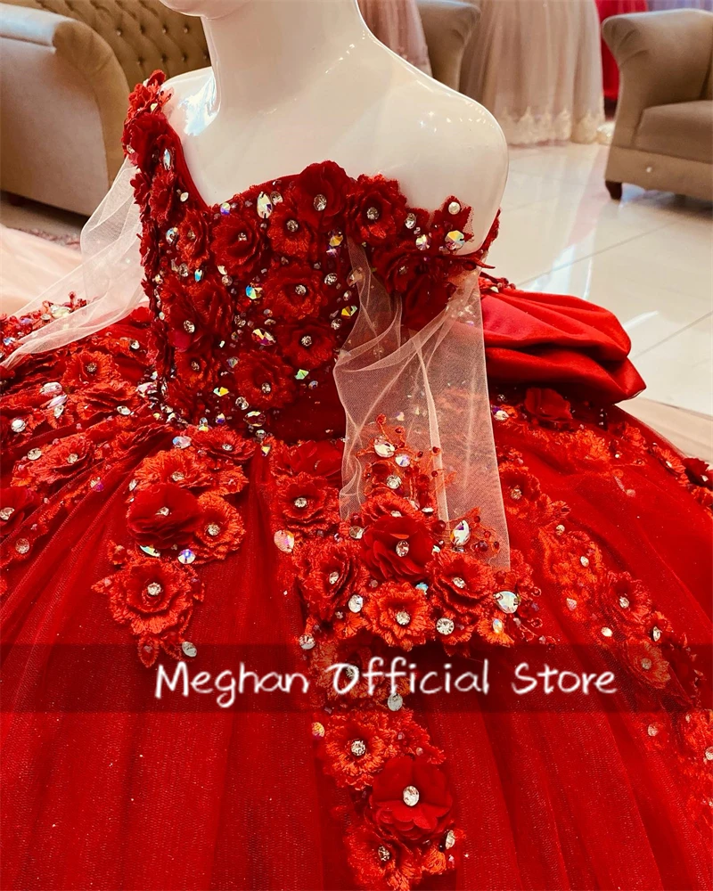 Red Off Shoulder Ball Gown Flower Girl Dresses For Wedding Kids Beaded Appliques Pageant Dress Princess Flower Birthday Gown