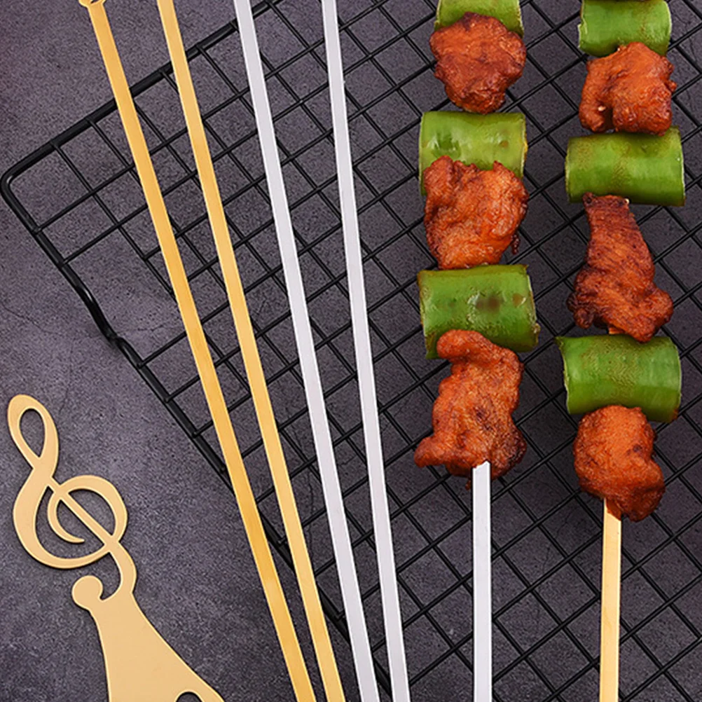 

5pcs Stainless Steel Bbq Skewers Round Design Non-Slip For Vegetables Meat Outdoor Camping Reusable Grilling Skewer