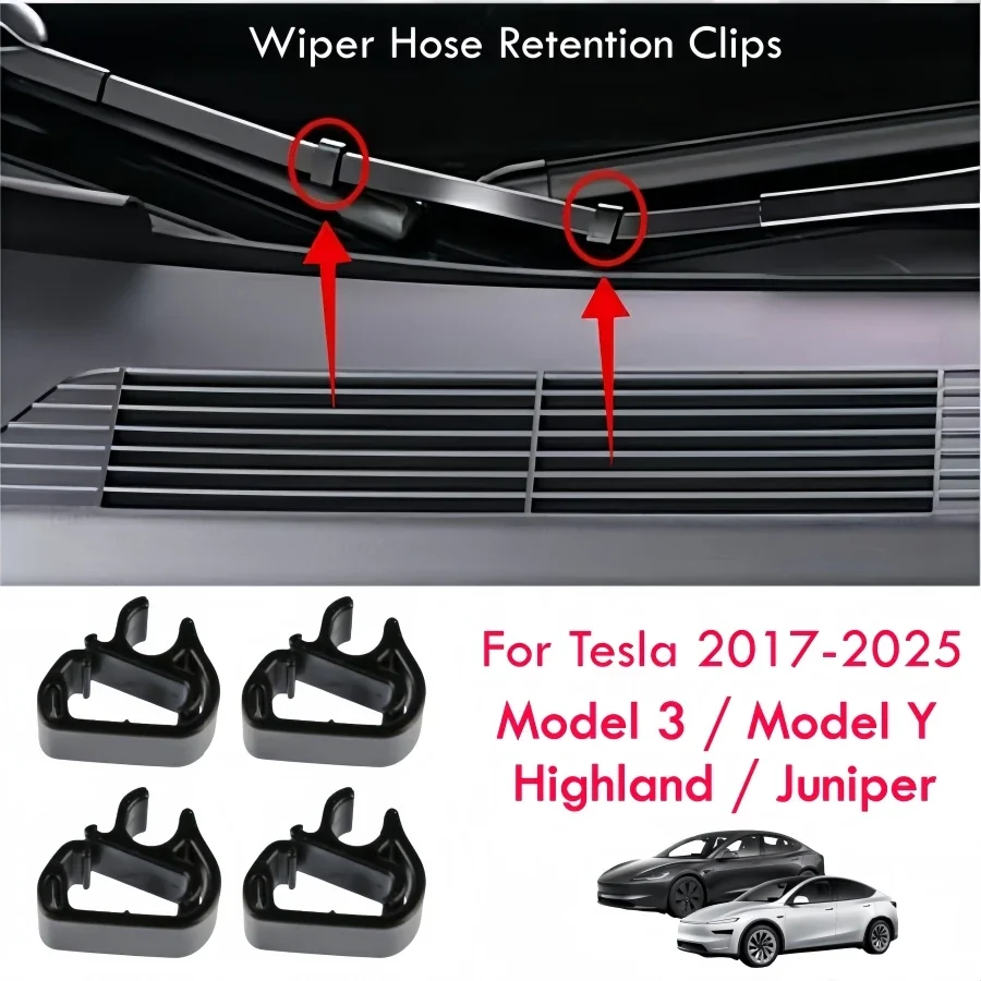2/4PCS Windshield Wiper Washer Hose Retention Clips for Tesla Model 3Y Highland Juniper 2017-2025 Wiper Arm Spray Pipe Tube Hold