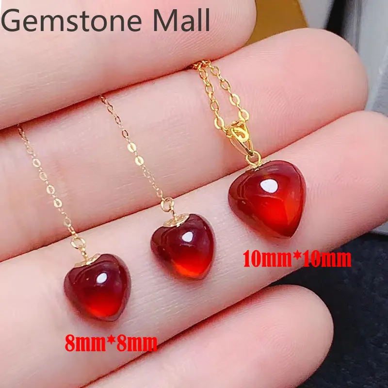 100% Real 18K Gold Earrings and Pendant Total 8ct Natural Garnet Jewelry Set Gold Cabochon  Gemstone Jewelry