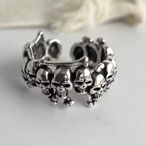925 Sterling Silver Rings for Women Couple Minimalist Handmade Simple Retro Skull Ring Fine Jewelry Gift Prevent Allergy