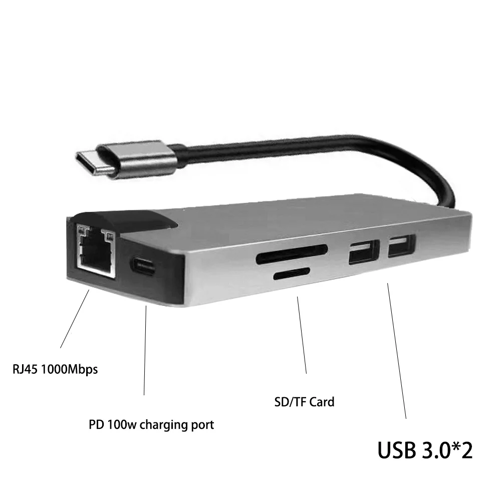 Divisor adaptador multiport usb c hub 8 em 1 rj45 1000mbps, 4k hdtv, cartão sd/tf, hub usb com porta ethernet, 5 em 1 rj45 1000 m
