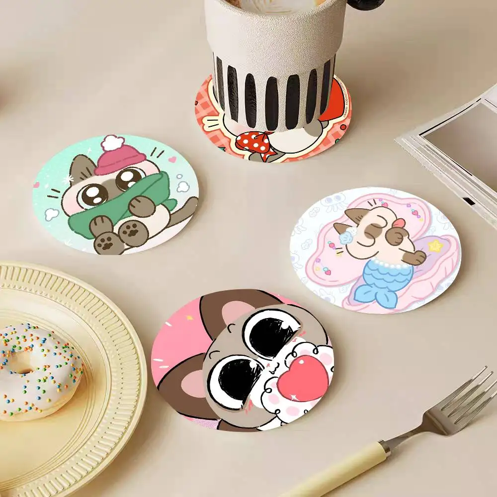 Cute Azuki Cat Wooden Coasters Heat-resistant And Non-slip Suitable For Restaurants And Cafes And Make Great Holiday Gifts